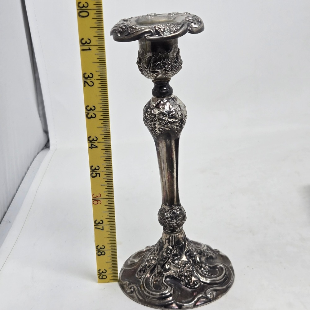 Godinger Silver Art Co Grape Vine Candlestick Holders Pair Silver Plated Vintage - Picture 9 of 9
